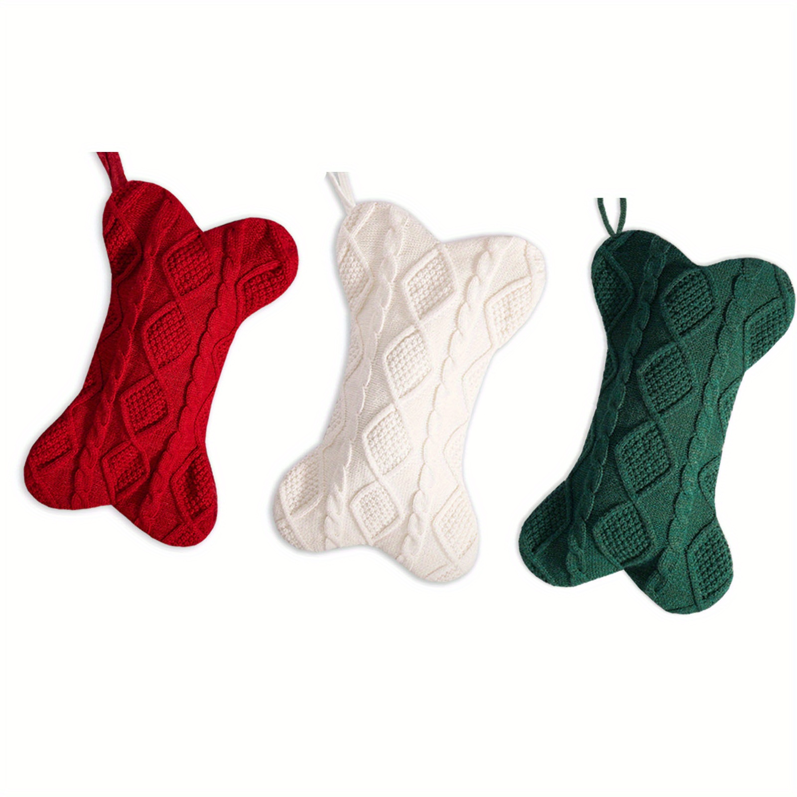TEMU Ensemble de 3 bas de Noël pour chiens, grands bas tricotés conçus pour de compagnie, avec une de osselet pour accrocher