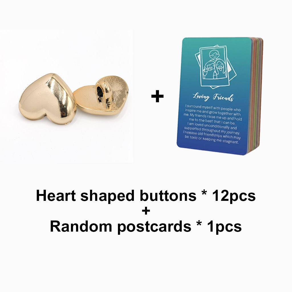 TEMU 12pcs Heart-shaped Button Designs And 1pc Random Postcard, For Sewing Fashionable Coats, Knit Cardigans, Dresses, And Other Clothing, For