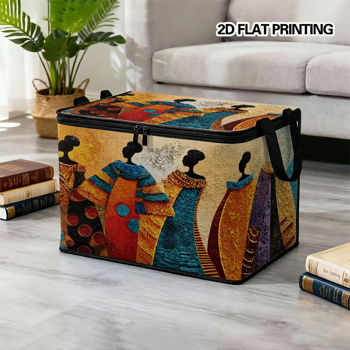 TEMU 1pc- A Large-capacity Storage Box With A Design Featuring African Female Figures, Featuring A Sturdy And Durable Zipper, Portable And Foldable