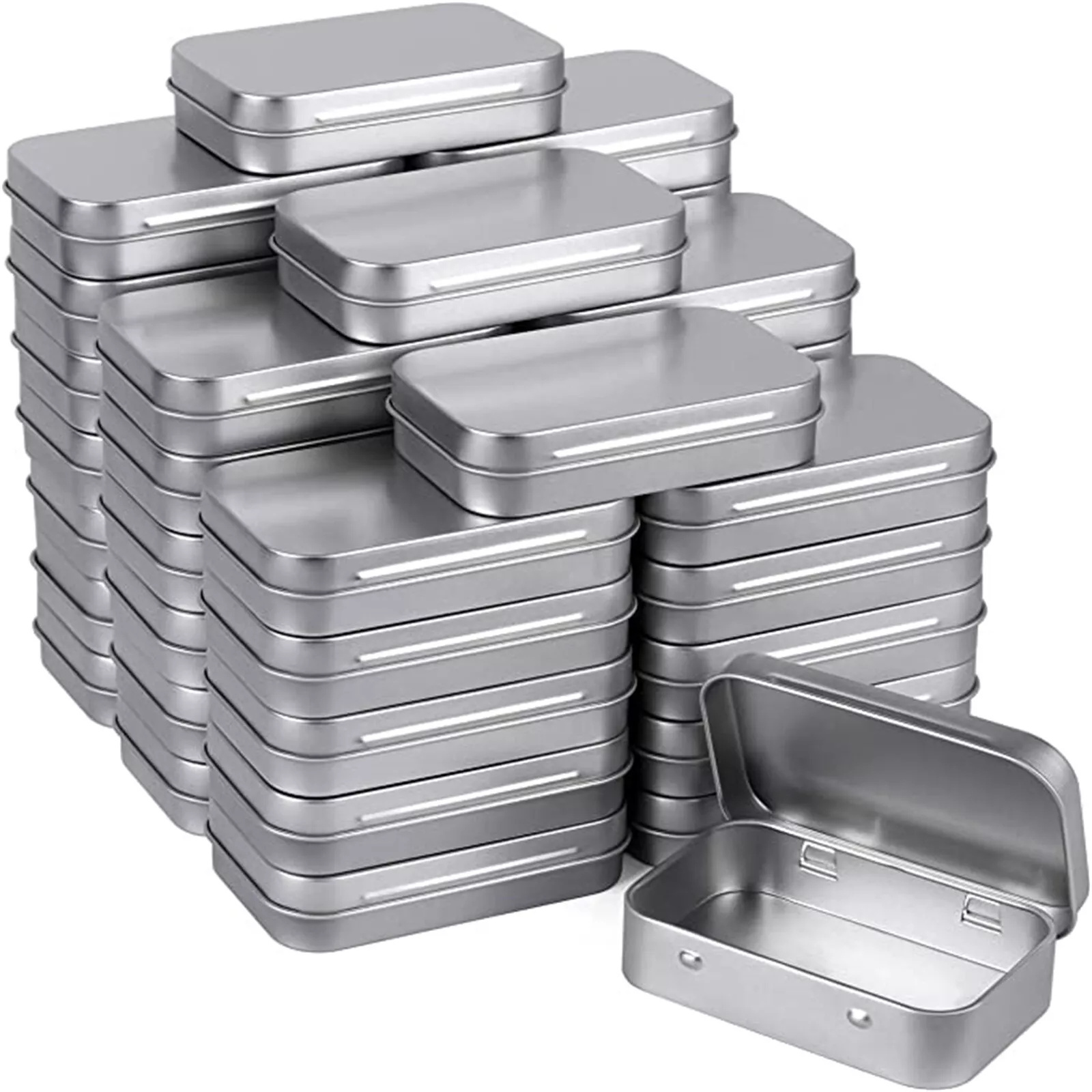 TEMU 30pcs Tin Box With Lid, Small Metal Box Rectangular Hinged Lids Tin Empty Tins Box Containers Mini Cookie Tin Case Portable Metal Tins With Lids