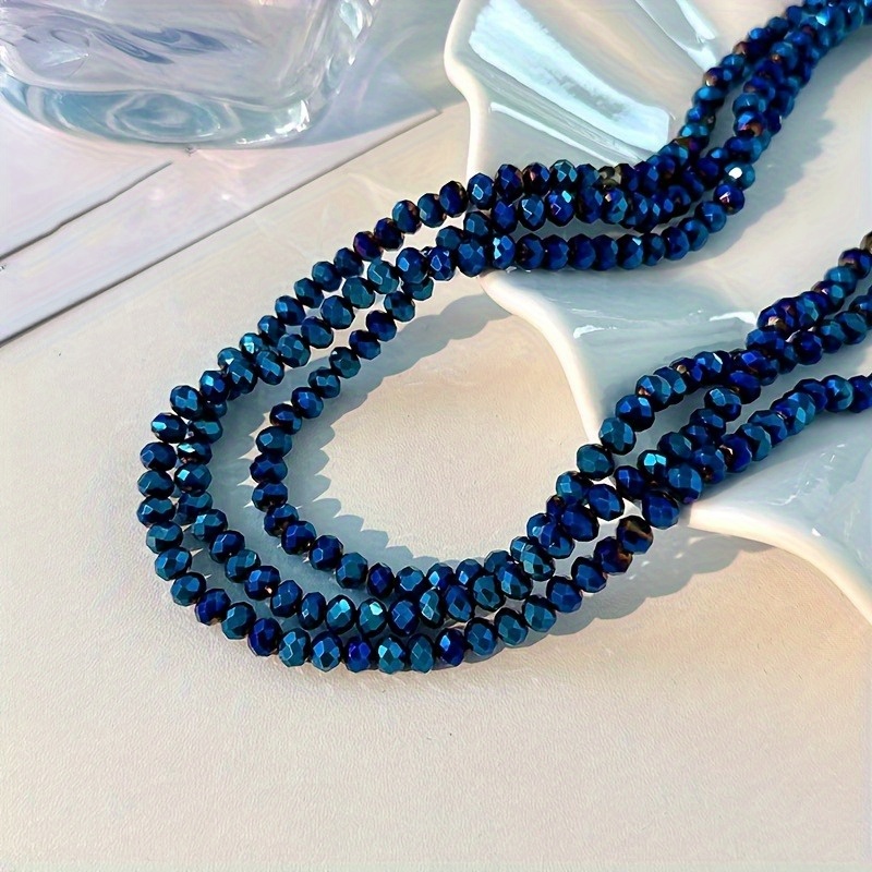 TEMU Perline di vetro intarsiate austriache color blu AB da 3/4/6/8mm, perline sciolte distanziate per creazione di gioielli, accessori per