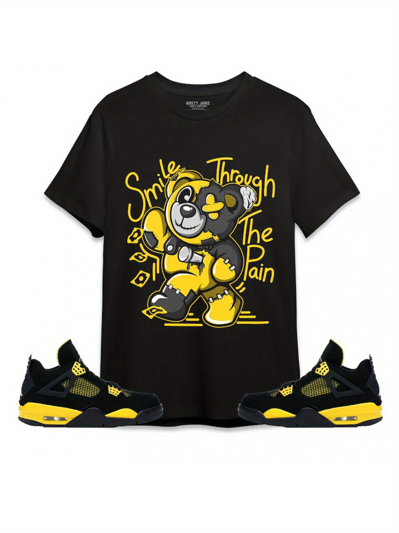 yellow black and white shirt