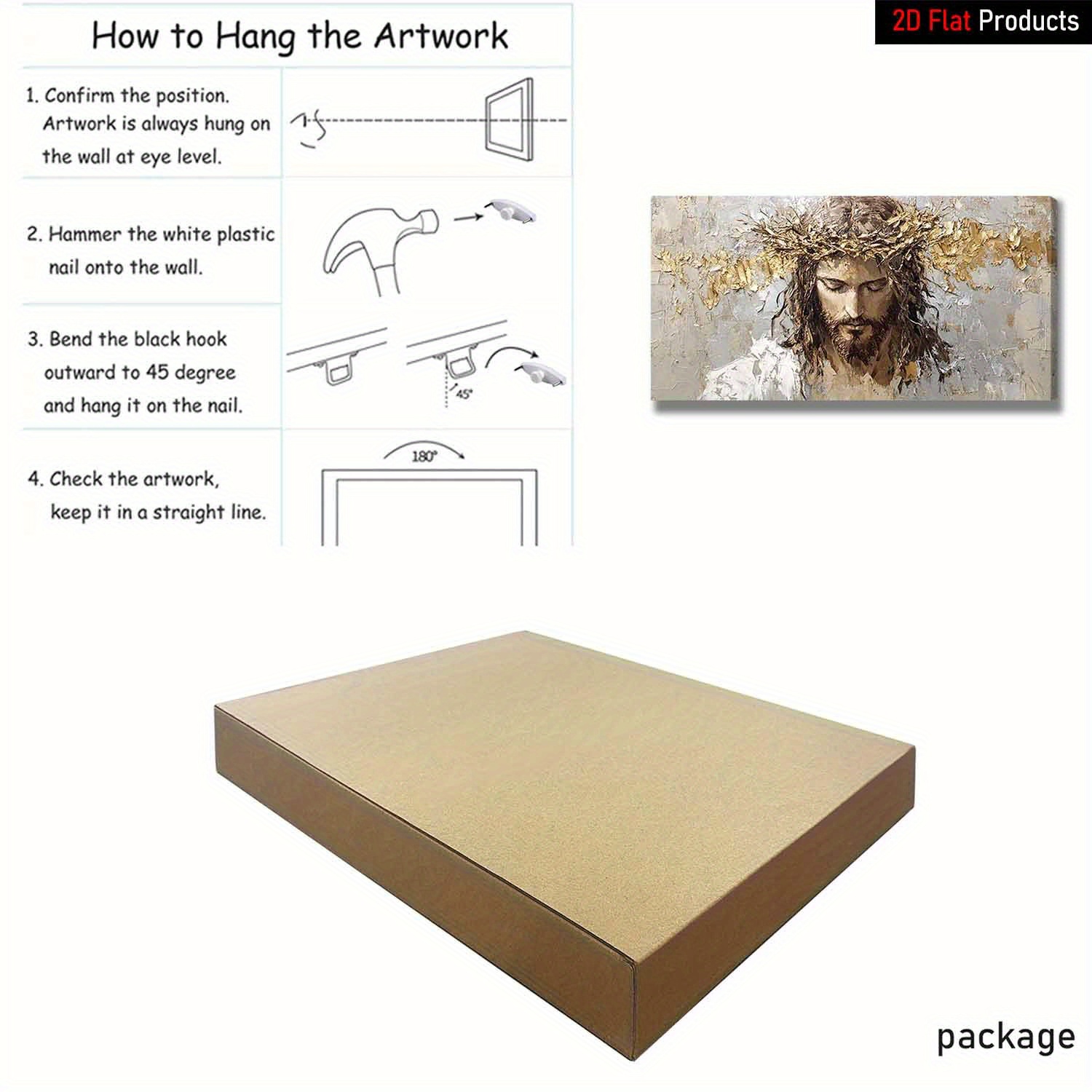 [2D Flat]1pcs large frame canvas painting art print, religious figure with crown of thorns, high quality wall art printed poster can be hung directly, Pine frame for Christmas decoration- Perfect Gift for Art Lovers & Home Decor Enthusiasts, 2D Flat