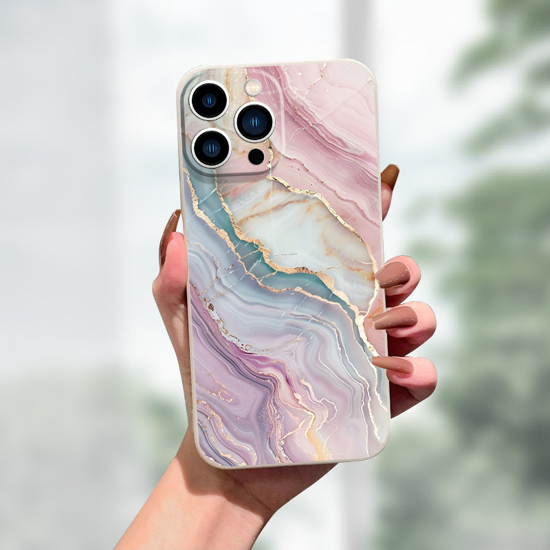 TEMU Phone Case - 2025 New Premium Silicone Artistic Shock-resistant Phone Cover With Marbling Design For Iphone 16, 15, 14, 13, 12, 11, Xs, Xr, 7, 8