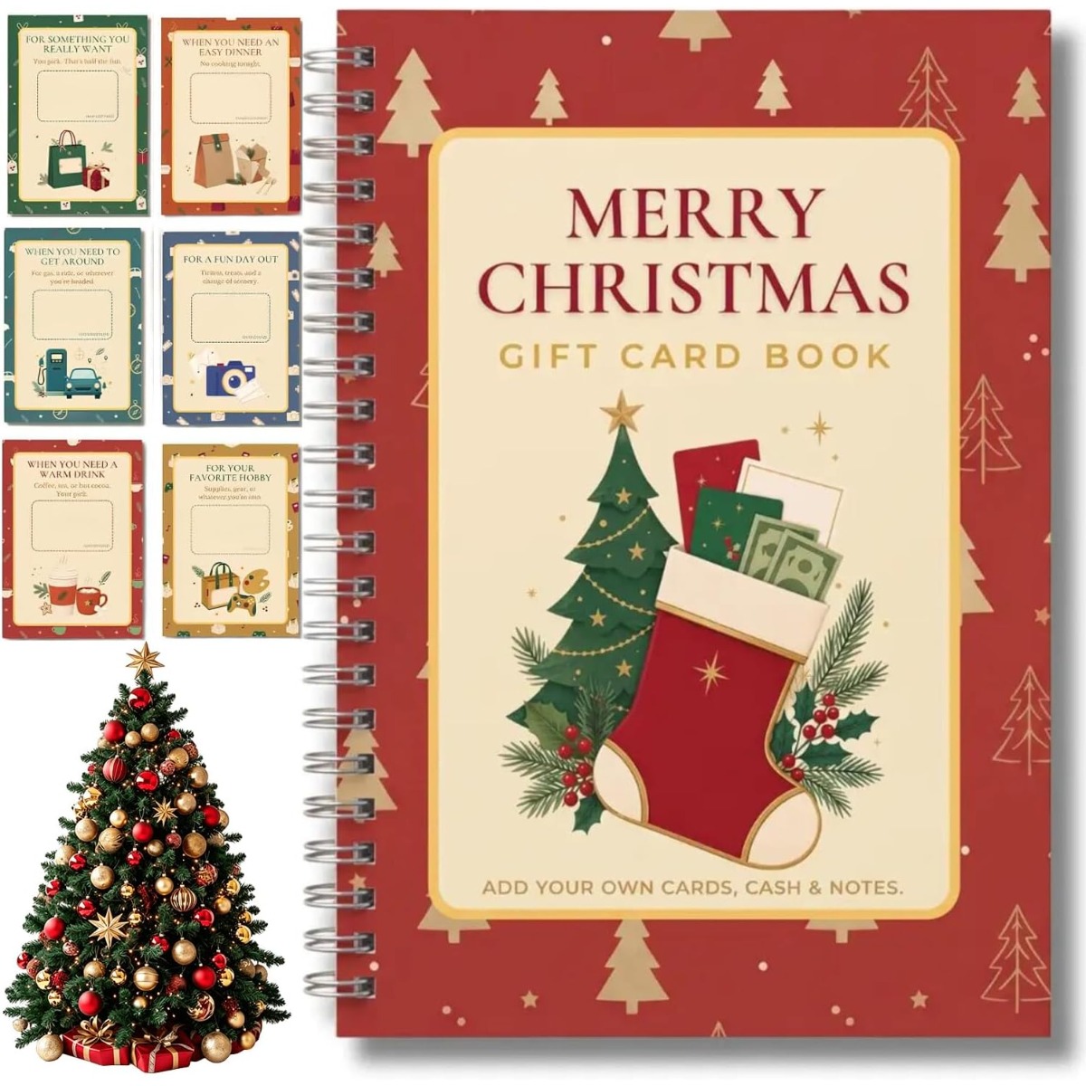 TEMU Christmas Gift Card Book - 14 Themed Pages, Hard Shell & Durable Line, Adult Christmas Gift Card Book, Christmas Gift Card Book, Personalized