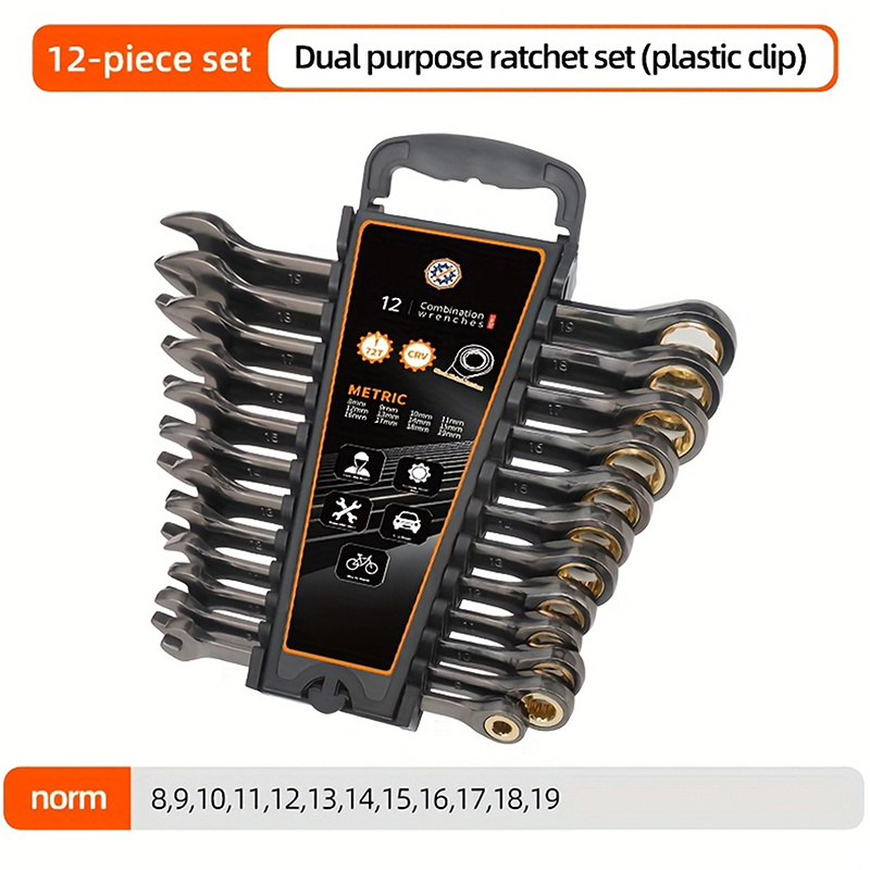 12pcs 72 Teeth Ratchet Wrenches Set Fixed Head Metric Ratcheting Wrench Set 8- 19mm