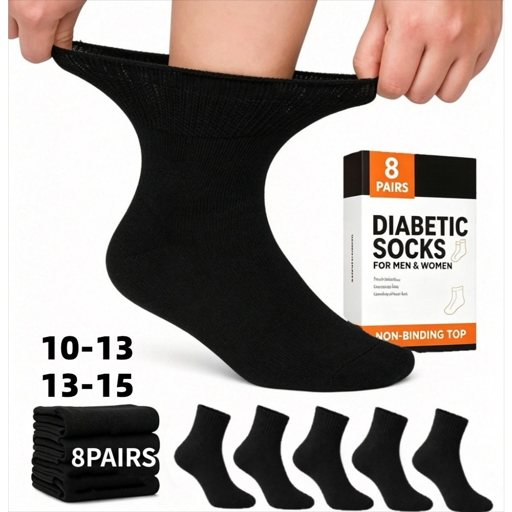 TEMU 8 Pairs Of Socks, Size 10-13/13 -15, Breathable Loose Not Tight Wide Socks, White, Black, Gray Perspiration
