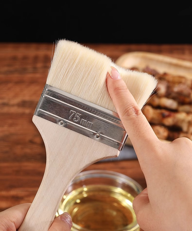 a wooden handle wool brush water based paint wooden handle soft brush baking and barbecue brush barbecue brush oil brush tool pancake coating brush pancake barbecue small   sauce household baking   brush details 0