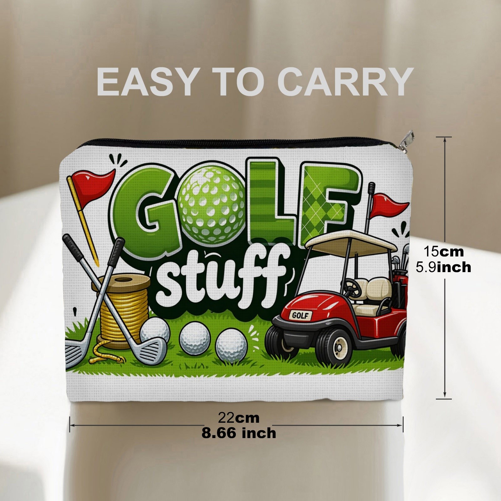 TEMU 1pc Vibrant Golf Cartoon Print Polyester Cosmetic Bag, Double-sided Pattern 5.9in X 8.66in Portable Travel Pouch, Lightweight Makeup Organizer