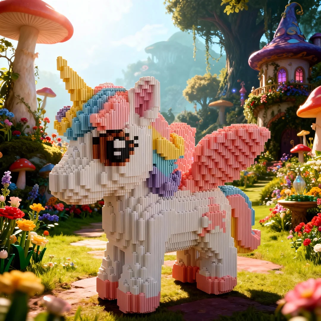 Image of 1pc Fairy Pony Unicorn Rainbow Pony Rainbow Pony Building Toy Block Toy Detailed Suitable As Gift For Christmas New Year Gift Home Decor Statue Ornament Bedroom Living