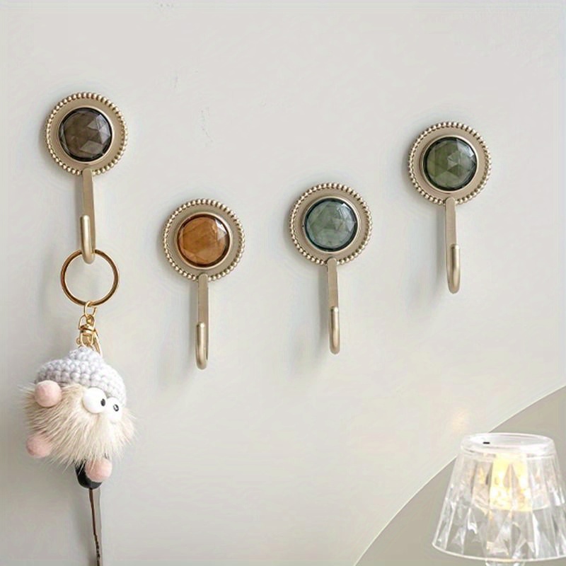 Light Luxury Quadrilateral Damage-free Adhesive Hooks For Kitchen And Bathroom, No-drill Wall-mounted Hooks For Behind Doors, Vintage Diamond Design, Strong , Not Easy To Fall Off