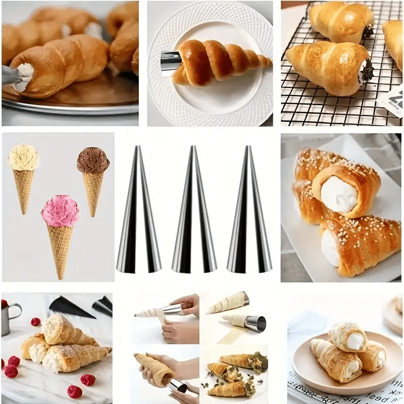 Vaguelly 10 Pcs Cream Horn Reusable Stainless Steel Baking Cones For