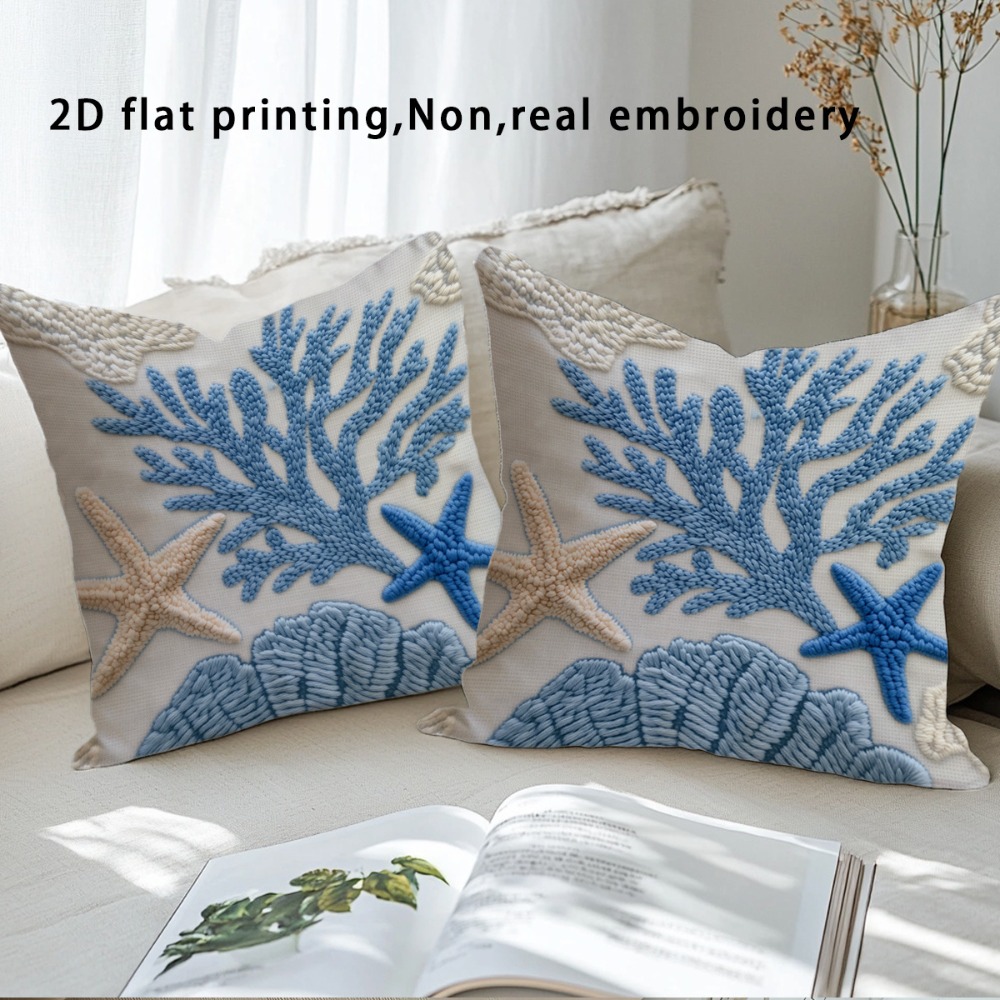 TEMU 2pcs 2d Printed Pillowcase And Starfish Pattern, Integrated With , This Product Is , The Fabric Is Soft And Comfortable, Suitable For Decoration