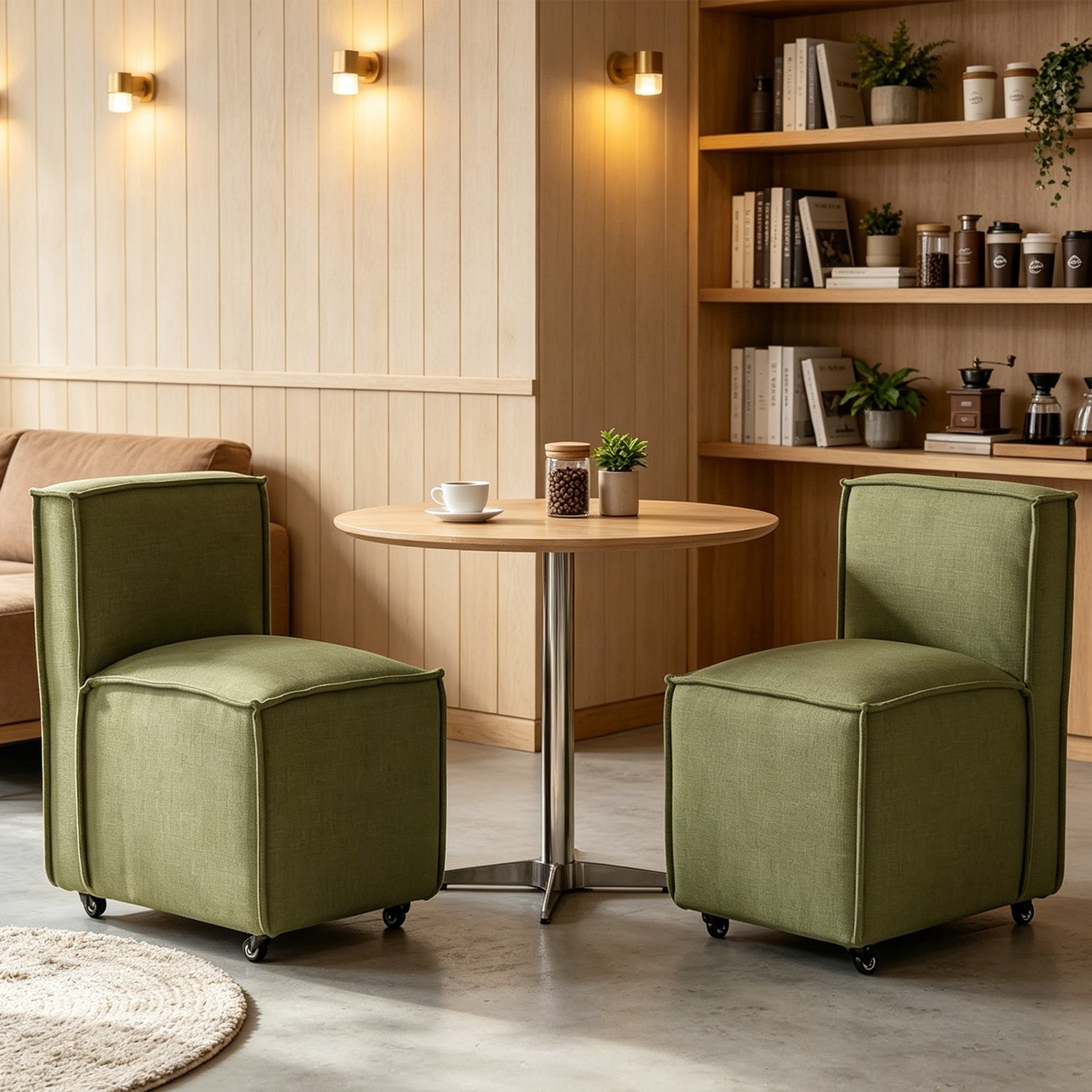 Set of 2 Modern Dining Chairs with Casters Armless Rolling Dining Chairs with Rollers for Kitchen and Dining Room, Removable Cover, Minimalist Style, Specific Style