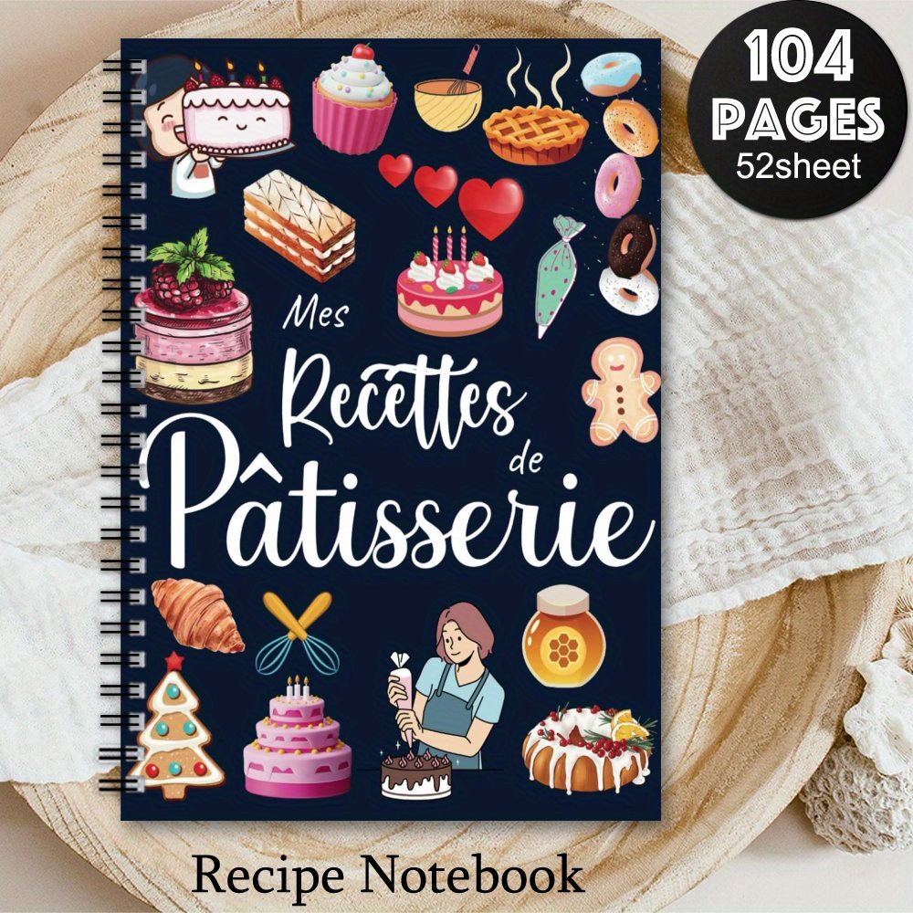 TEMU 1 Livre de Recettes Style Français - Carnet de Cuisine à Spirale avec Liste de Pâtisserie - Journal de Cuisine Thématique Français de 52 Pages,