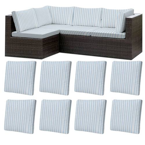 cushion cover with a striped for outdoor sofas featuring a stripe pattern washable by machine or hand with an elastic closure made from fabric ideal for use in gardens parks and indoor and outdoor settings