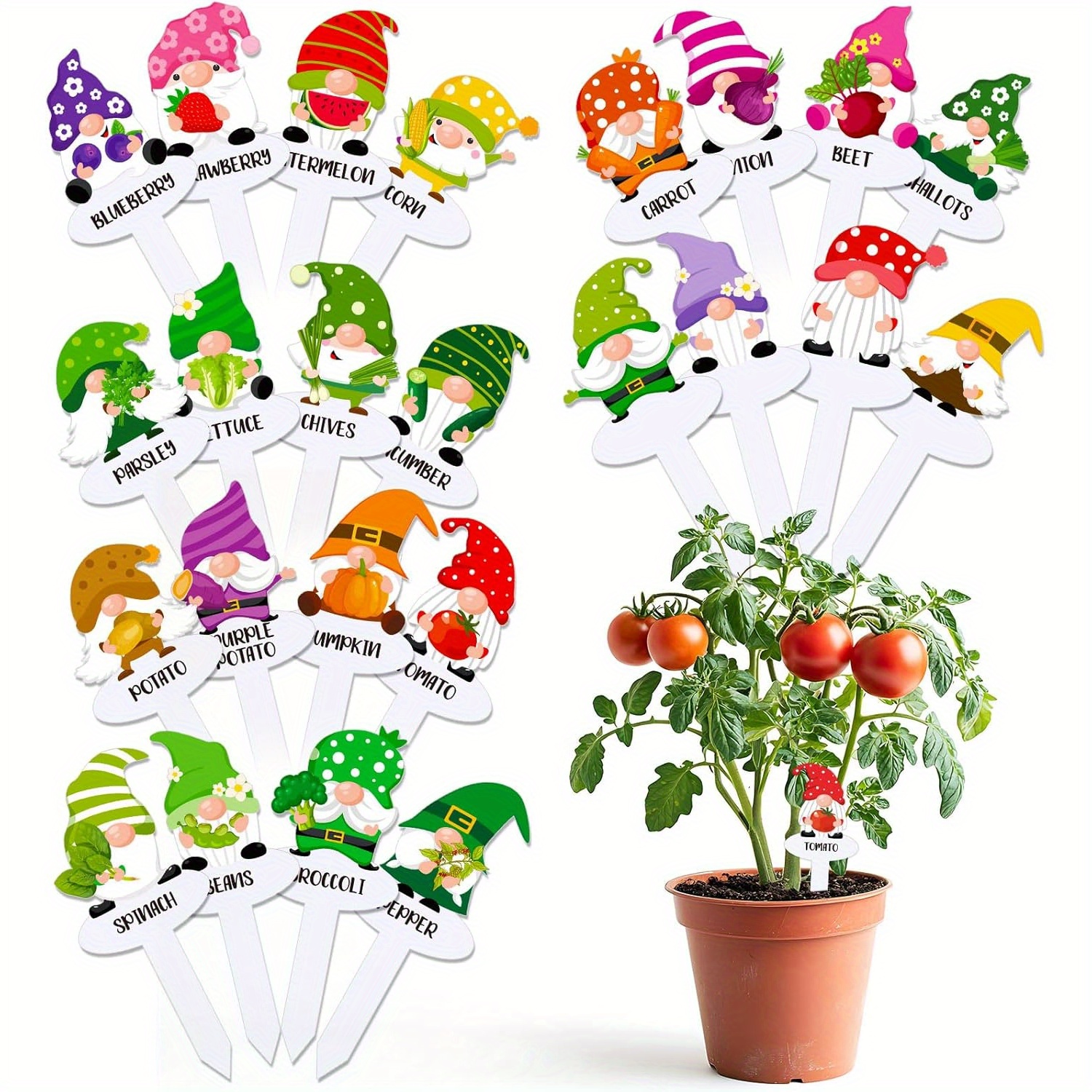 TEMU 【2d Flat】 [2d Flat] 24pcs/set, Dwarf Vegetable Plant Markers - 24 Styles Fun Acrylic Garden Potted Plants, Plant Label Signs, Plant Name Stake