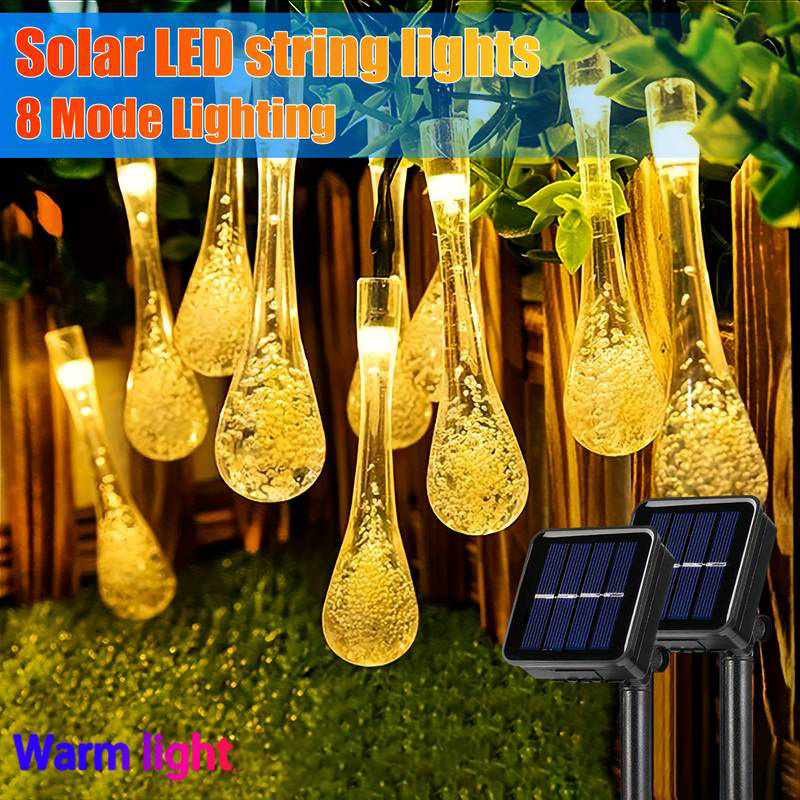 TEMU 1 Set Solar String Lights Outdoor, Ip65 Teardrop Water Drop Light, Solar Outdoor String Lights, 8 Lighting , Solar Powered Christmas Lights,