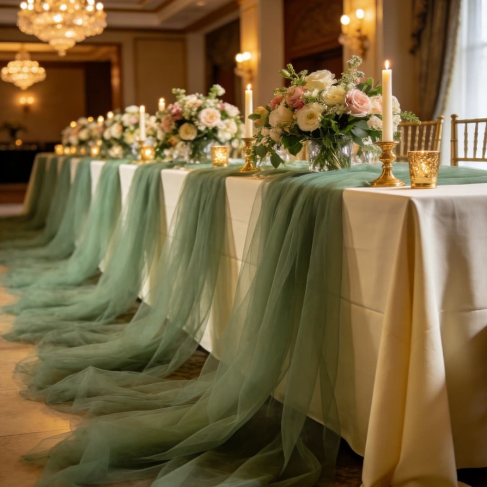 TEMU 1pc Oversized Sage Green Translucent Mesh Netting Roll - Large Coverage Suitable For Wedding Arch Decorations, Sheer Curtain Panels, Diy Crafts,