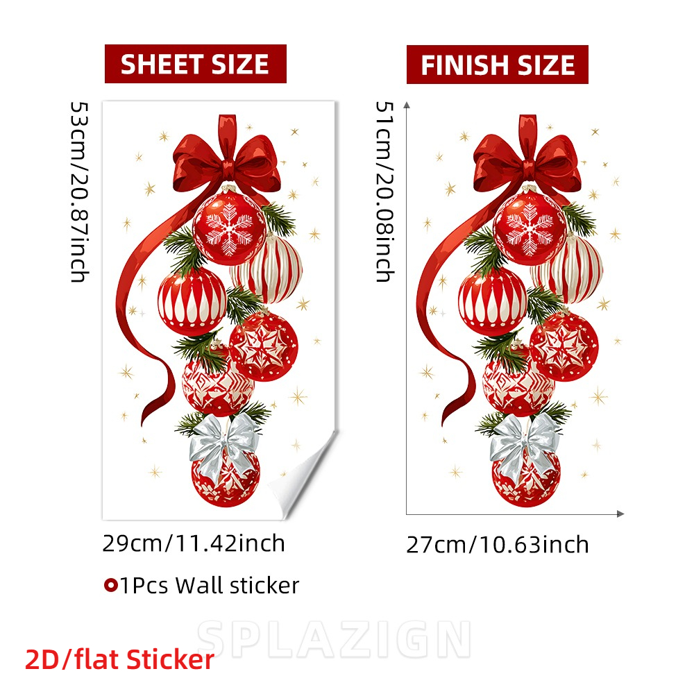 TEMU Sticker Mural de Noël 2D/Plat, Sticker Décoratif de Noël avec Motif de Boule, Nœud, Pin, Étoile, Sticker de Décoration de Maison, Sticker