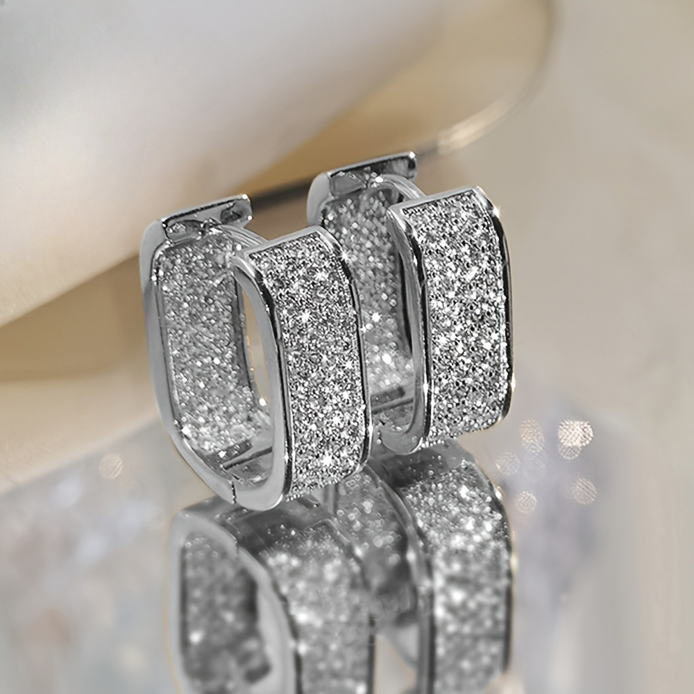TEMU 1 Pair Of 925 Silvery Moissanite European And American -set Earrings, High-end Club Earrings For Ladies, Fashionable For Women