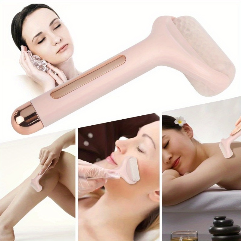 

1pc Pink Facial Ice Roller - Cooling Handheld Massager For Skin Firming & Cleansing, Portable And , Enhances Absorption With Textured Surface