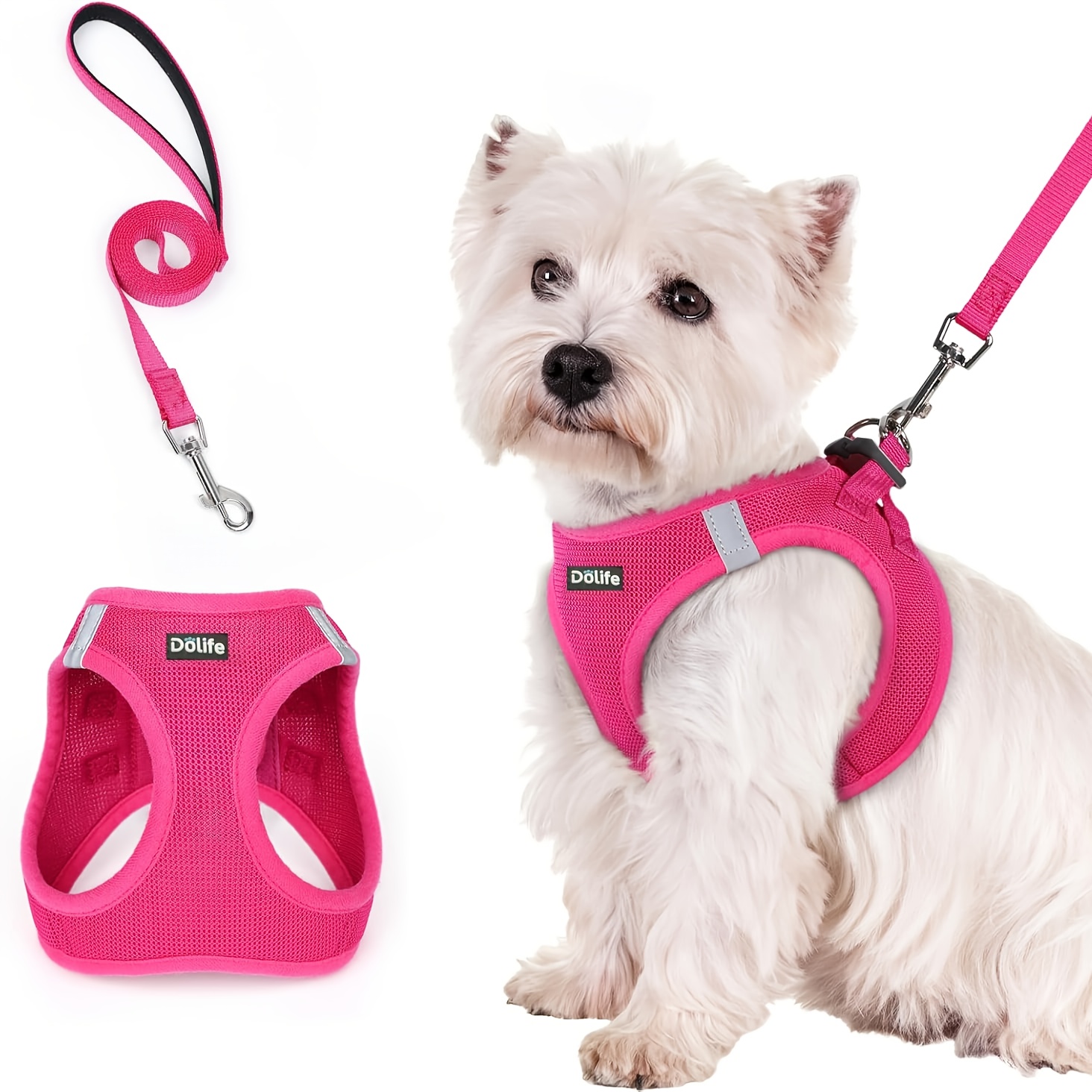 TEMU 【歩行可能】犬用ハーネス＆リードセット、全天候型通気性メッシュ、反射材付き、ソフトで軽量なペットベスト、小型犬や子犬に最適、電池不要