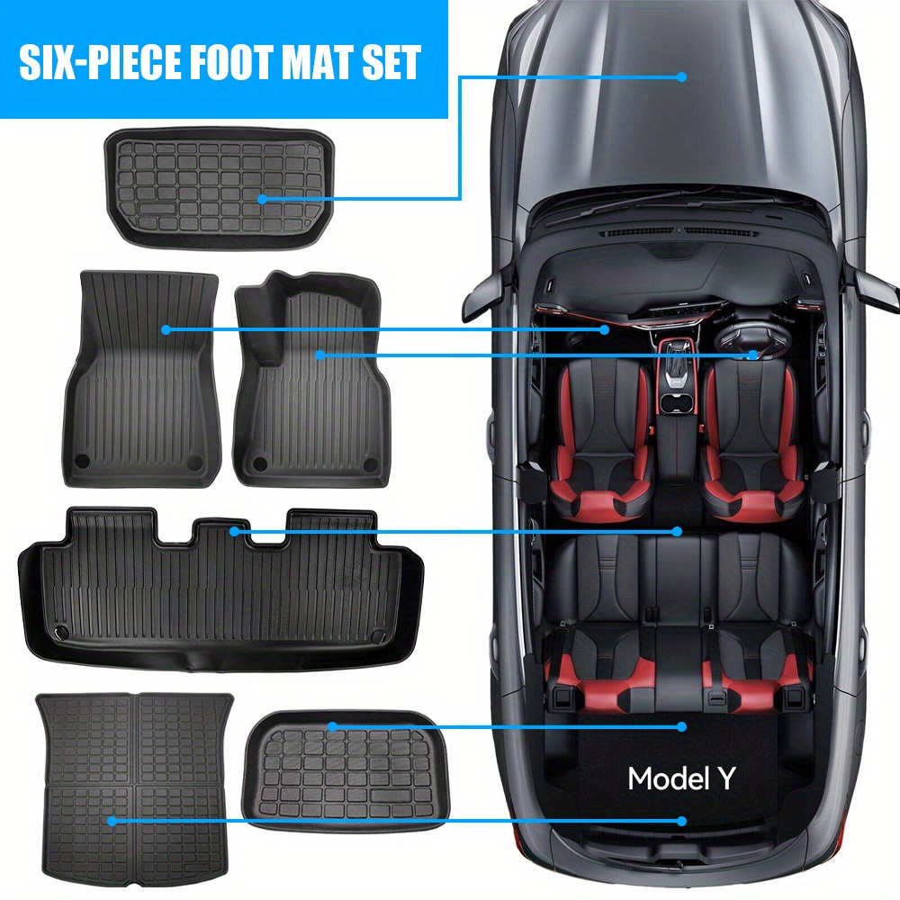 6pcs for Model Y Rear Front Floor Mats for Tesla Cargo Trunk Boot Liner Kick Toolbox Mat