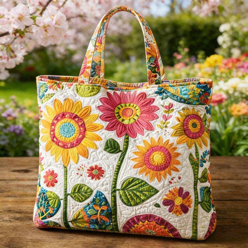 TEMU Sunflower Quilted Handbag, A Unisex Style, Is Perfect For Travel, Vacations, And Everyday Shopping