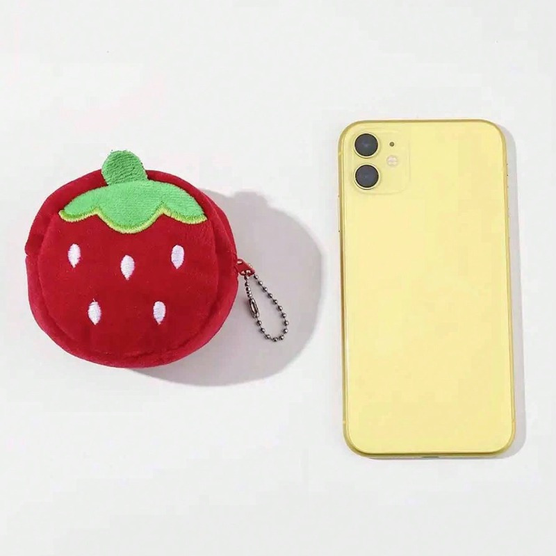 

1pc Of A Coin Purse With A Cartoon Design, A Small Clutch Wallet Easy To Carry, A And Keychain Pouch For Women Featuring Strawberry .