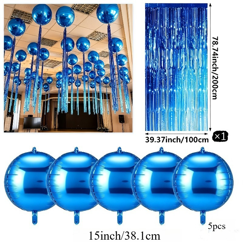 TEMU Blue 4d Round Foil Balloons, Suitable For Weddings, Birthdays, Engagements, Anniversaries, Party Ceiling Decorations, Golden Hanging Balloon