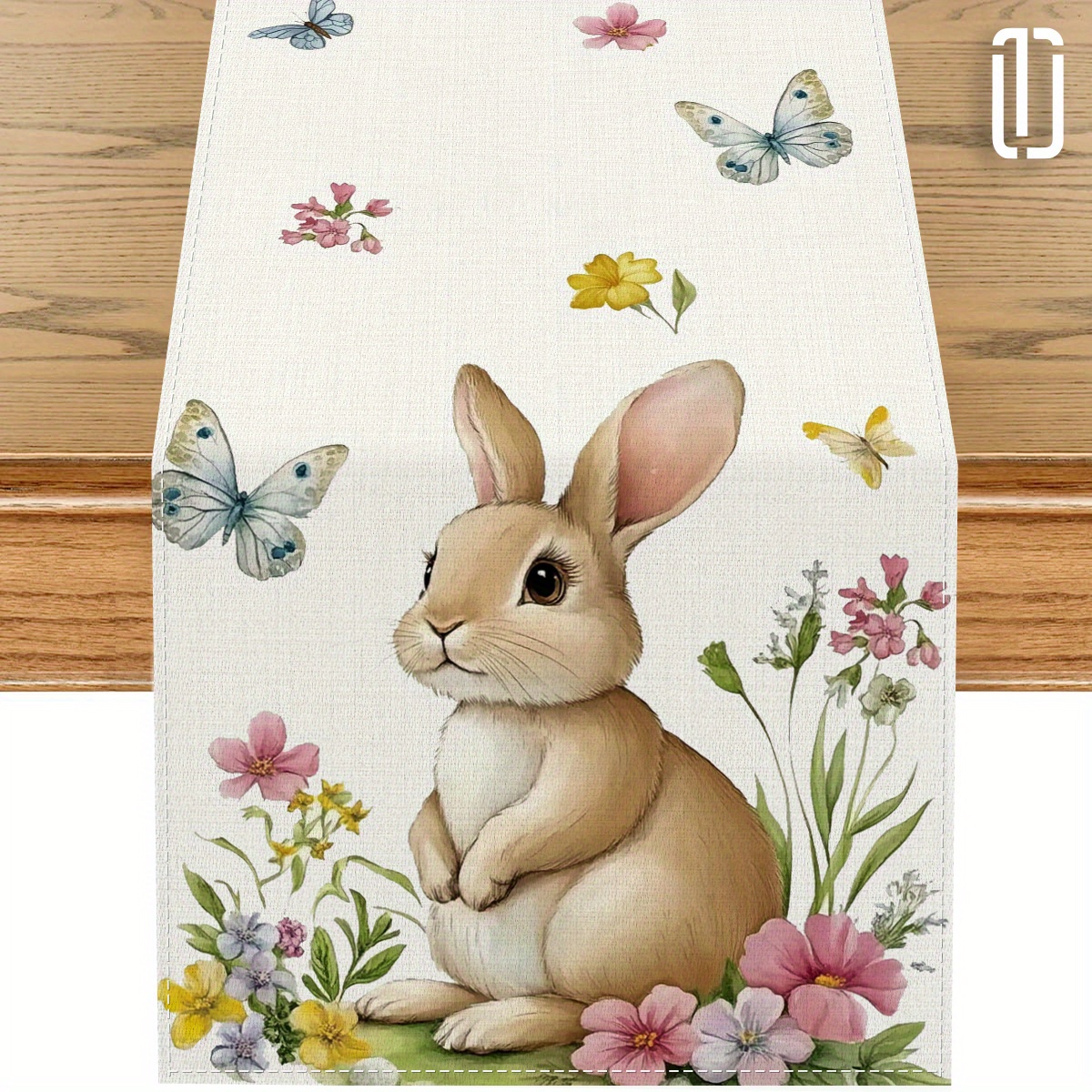 

1pc Easter Table Runner - Bunny & , 100% Polyester, Woven Spring Holiday Decor For Dining Tables, Easter Parties