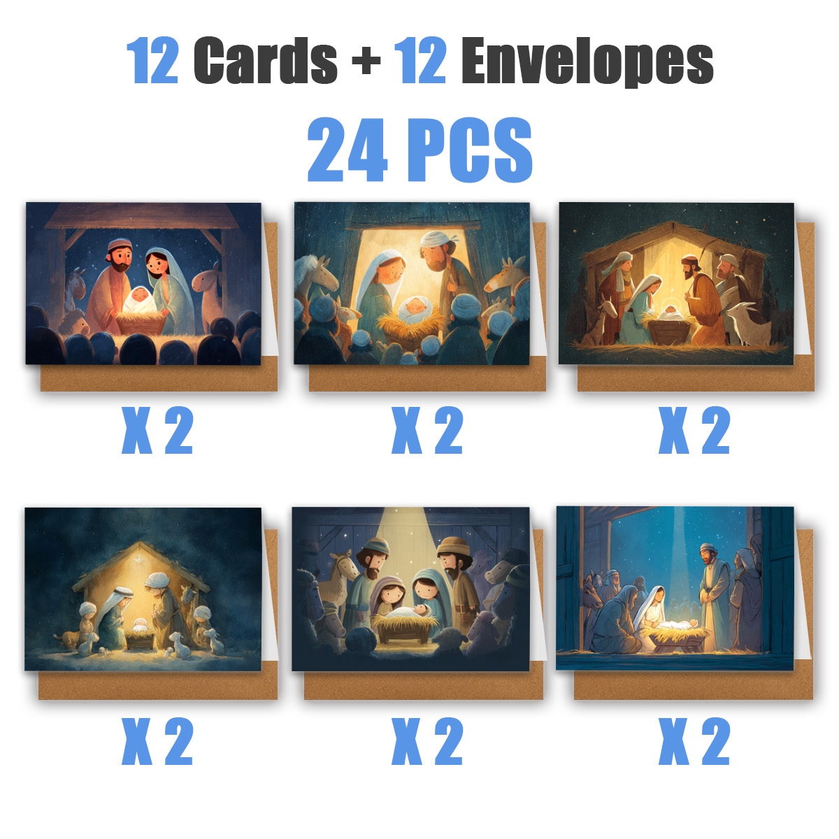 TEMU 1set/ 12pcs/ 24pcs Christmas Nativity Scene Greeting Cards | With Envelopes, Greeting Cards | Perfect For Birthdays, Celebrations And Thank You