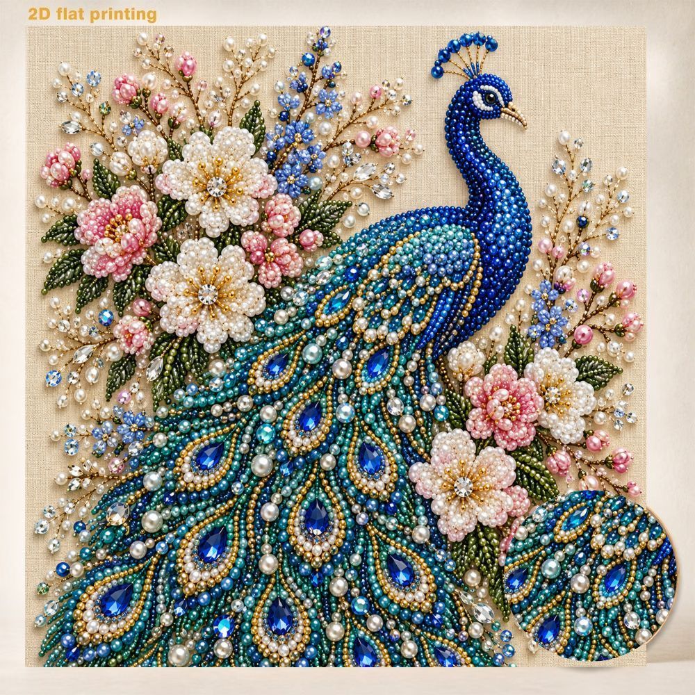 TEMU Diy Pearl Art Painting Kit, Diy Peacock Floral Handmade Pearl Painting Set, Shiny Gemstone Sticker Art Decoration, Frameless Wall Hanging Art,