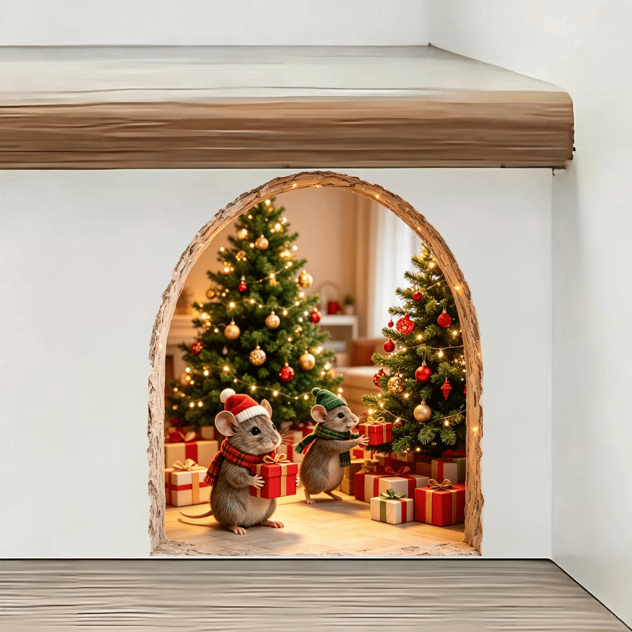 TEMU ["Autocollant Plat 2D] 1pc Autocollant Mural Souris Père Noël, Décoration de Noël, Cadeau de Noël, Décoration d'Hiver, Décoration d'Intérieur