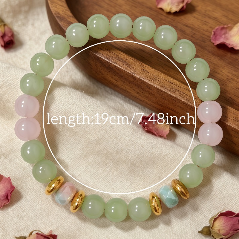 Fresh Light Green Pink Quartz Patchwork Bead Bracelet