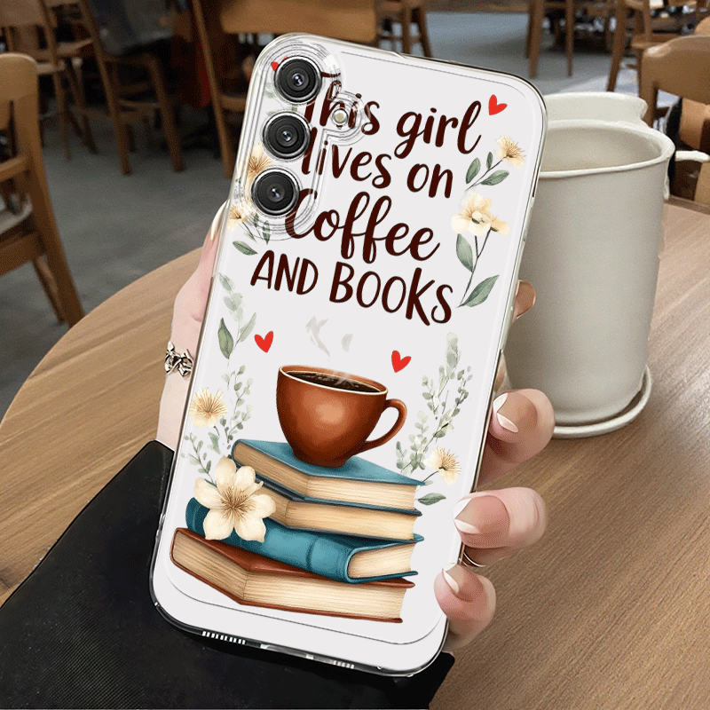 TEMU Coffee And Books Theme Artistic Pattern Phone Case Suitable For Galaxy A02 A03s A04 A05s A06 A13 A14 A15 A16 5g A21s A22 A23 A24 A25 A26 A32 A34