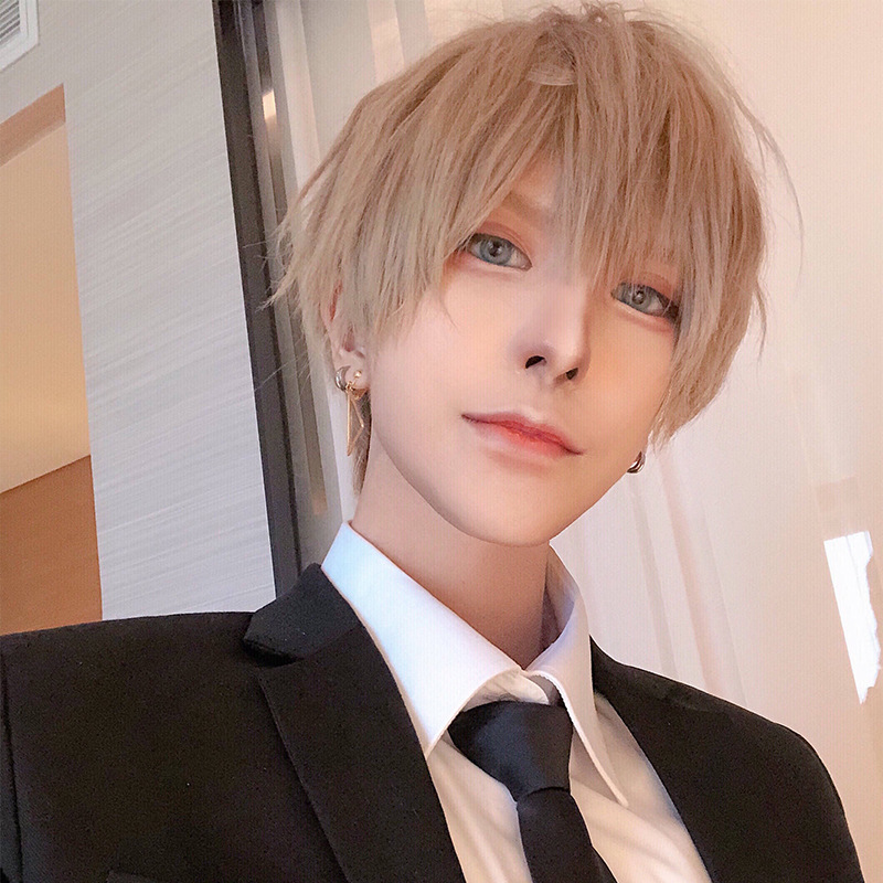 TEMU 男性用ウィッグ ショートストレートヘア ロング前髪 化学繊維ウィッグ ル アニメヘア