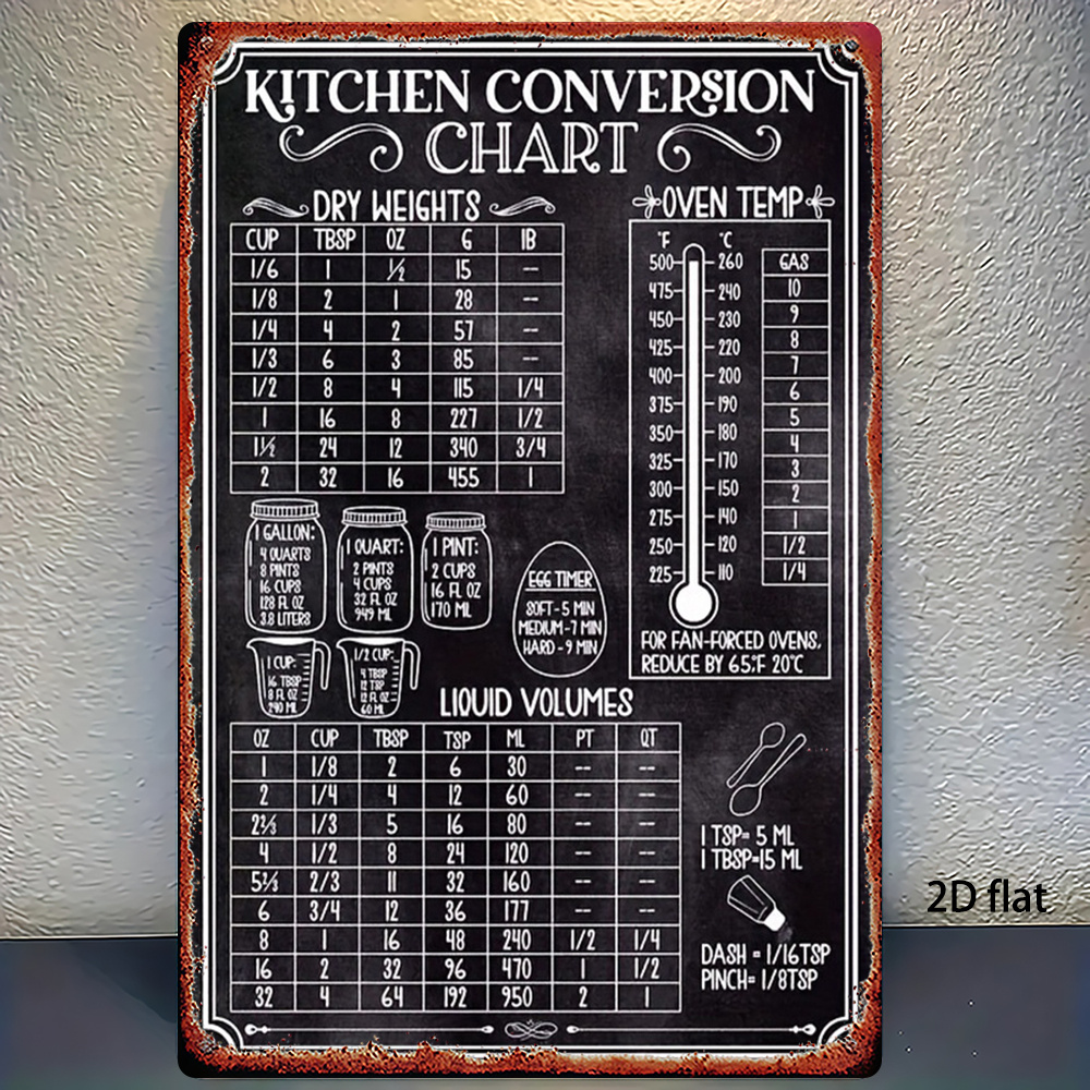 2d flat 1pc metal sign vintage kitchen conversion chart wrought iron decorative art for bathroom for   bedroom garden home office kitchen decor unique gift idea 8x12 inches 20x30cm 2d flat