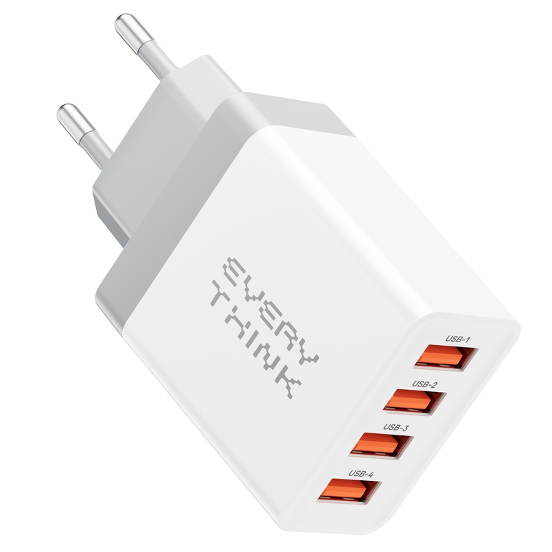 Ultra-compact 4-port Travel Charger: 4 Usb-a Wall Plug Adapter, 10w For Iphone 16/15,, Ipad - Type C Plug Design