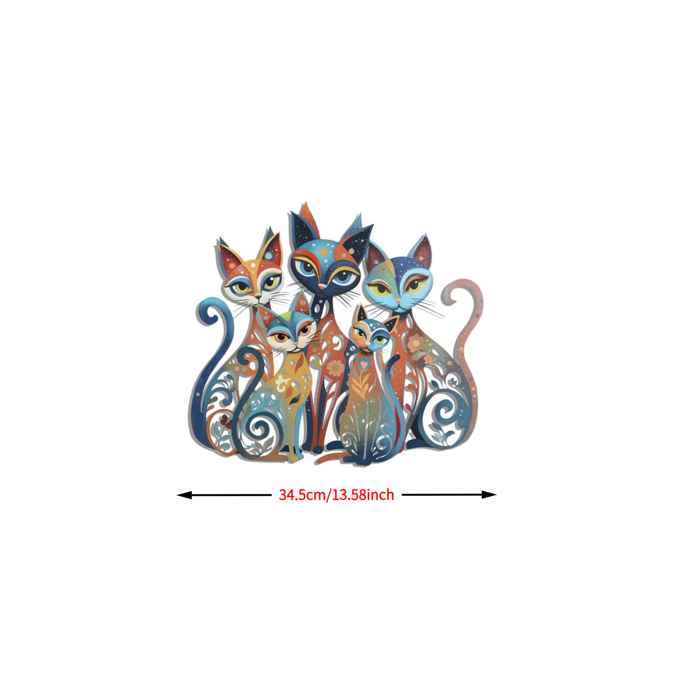 TEMU Colorful Bohemian Metal Cat Family Wall Decor, Hollow Cutout Art Wall Hanging, Indoor Outdoor Home Decoration