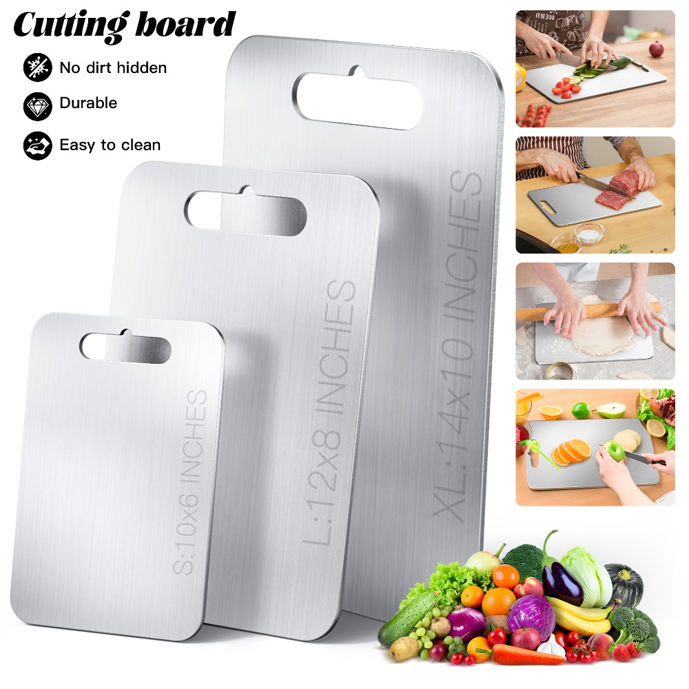 TEMU 3pcs Titanium Cutting Board, 2026 New Upgrade Titanium, Double Sided Durable Metal Cutting Board, For Kitchen, Dishwasher Safe