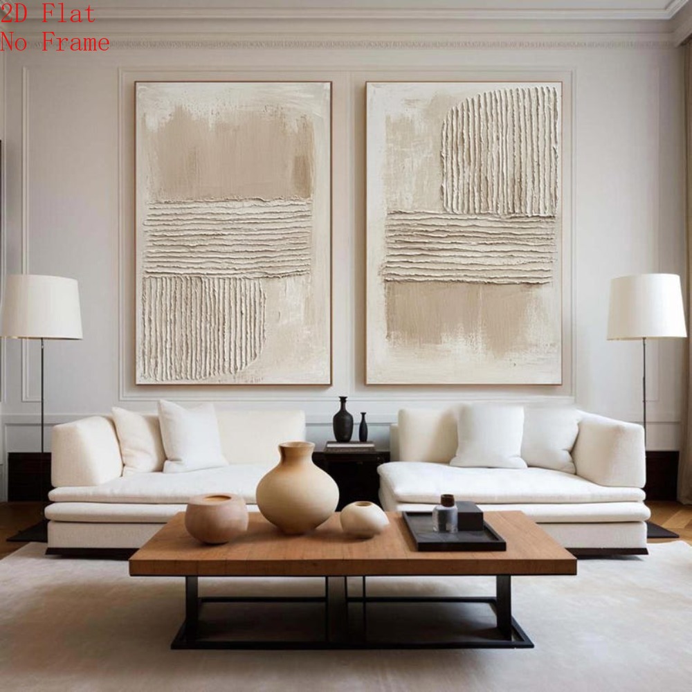 TEMU 2d Flat, 2d Flat, Set Of 2 Unframed Canvas Posters: Abstract Beige Textured Artwork For Modern Minimalist Wall Decor, 2d Flat