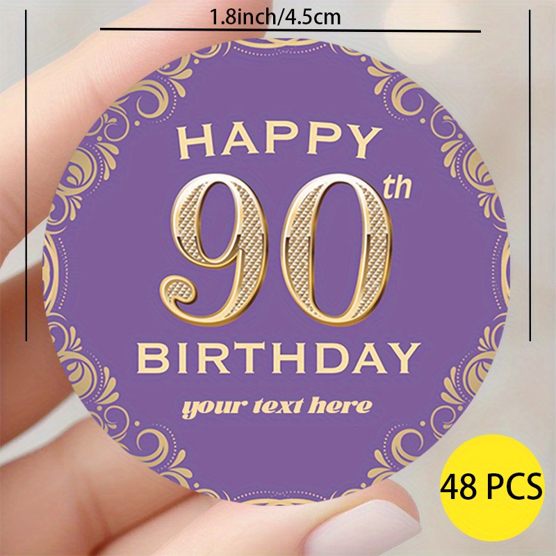 

48pcs Custom 90th Birthday Stickers - Elegant Purple Design, Celebrations & Gifts, To