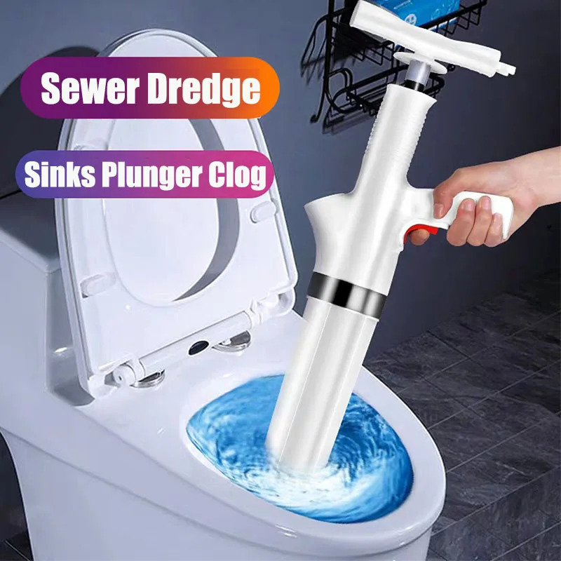 Powerful Drain Pipe Jet Kit, 5 Size Nozzles and Pressure Gauge, No Electricity Needed, Stubborn Toilet/Sink/Shower Clogs, Heavy Duty Durable ABS Tool