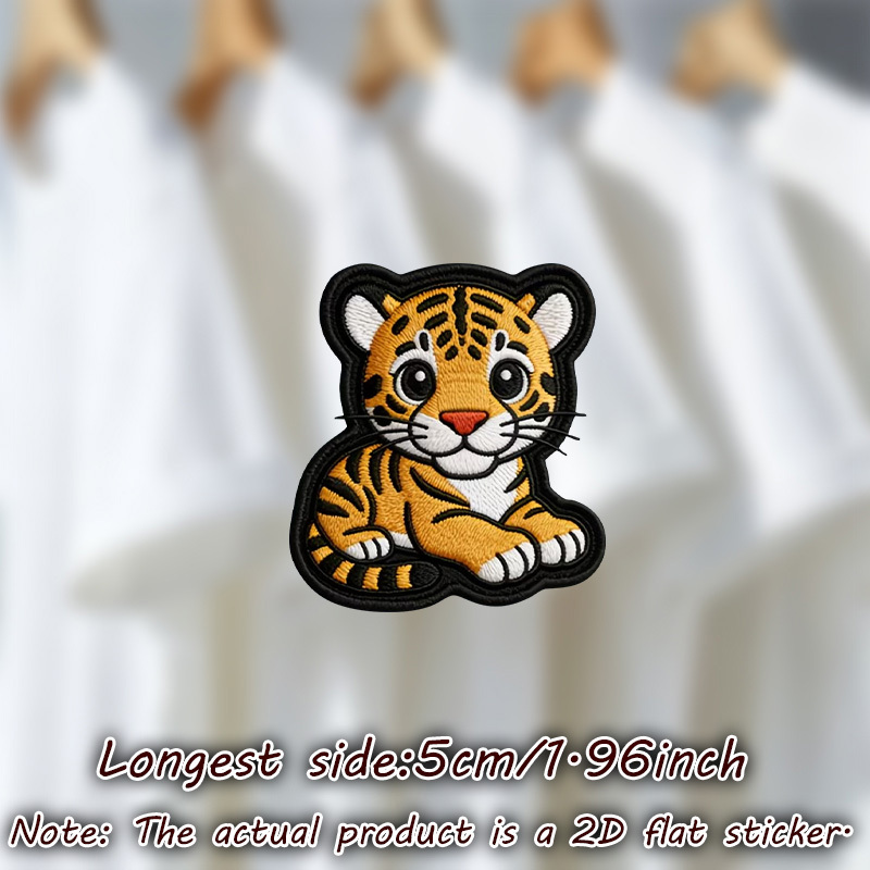 TEMU 9pcs/sheet 2d Flat Adorable Tiger Cub With Big Eyes, Stripes, And White Accents, Set Against, Heat Transfer Stickers Are Suitable For Flat