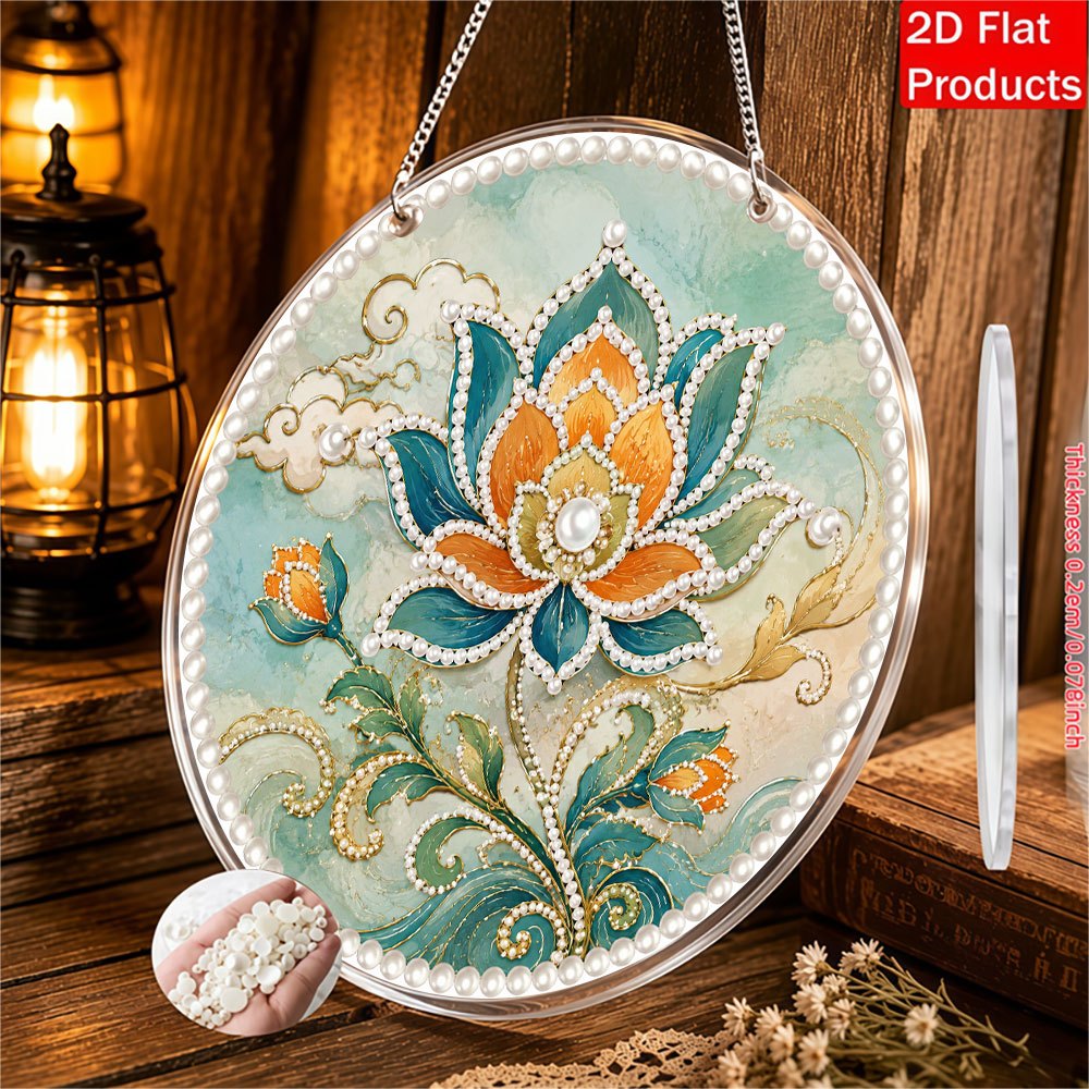 DIY Acrylic Pearl Drill Pendant Kit, Chinese-Style Lotus Pattern