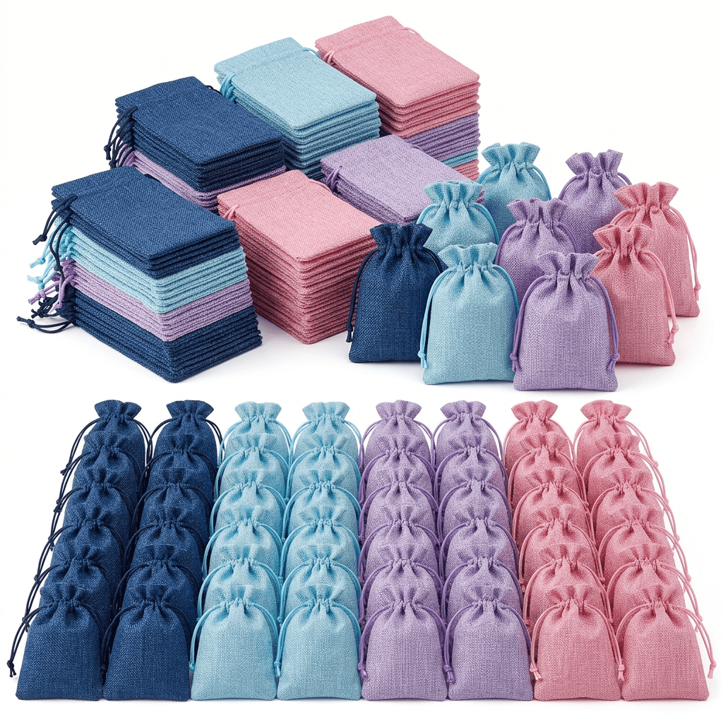 TEMU Gift For Her/him 48/96pcs Mixed Color Drawstring Gift Bags, Burlap Style Jewelry Pouches And Sachet Storage Bags, Soft Textured Fabric, Foldable