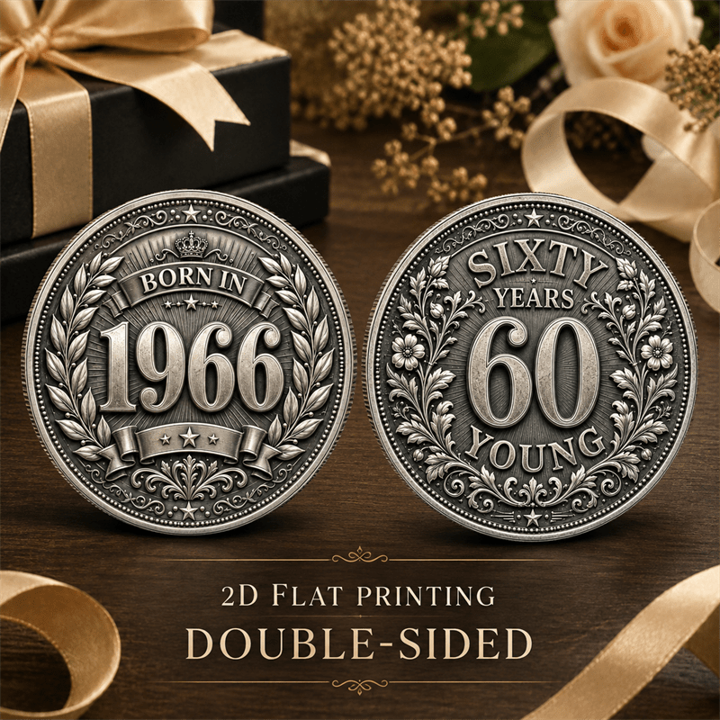TEMU 1pc, Born In 1966 60th Birthday Coin, Double-sided Collectible Coin, Crown And Celebration Age Theme Token, Relaxing Gadgets, Birthday Gift For