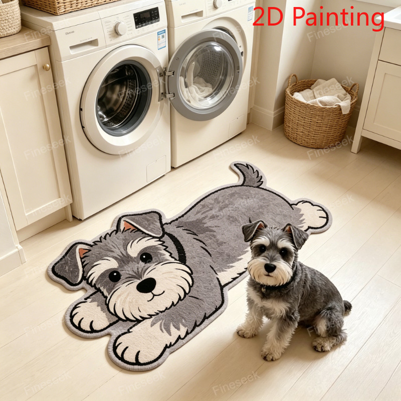 TEMU 1pc 2d Painting Rug Velvet 900g 9mm Cute Trendy Schnauzer Shaped Plush Carpet Entrance Home Corridor Mat Household Laundry Room Carpet Bedroom